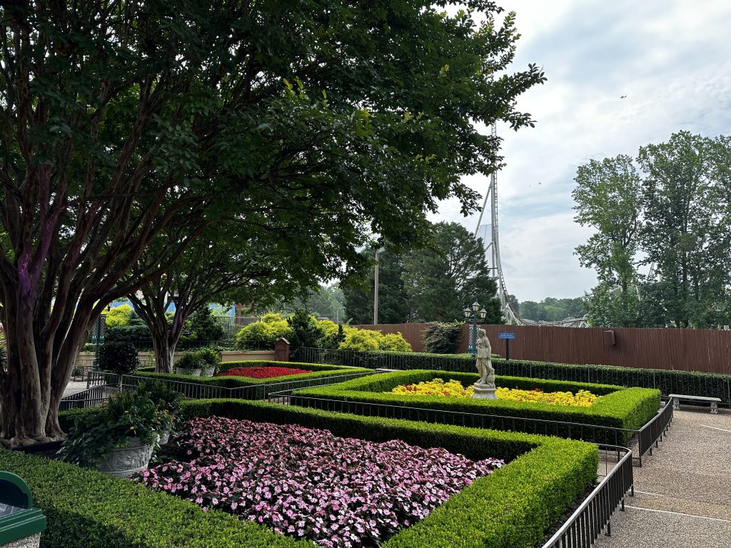 Flower Gardens Pantheon in background - busch gardens williamsburg